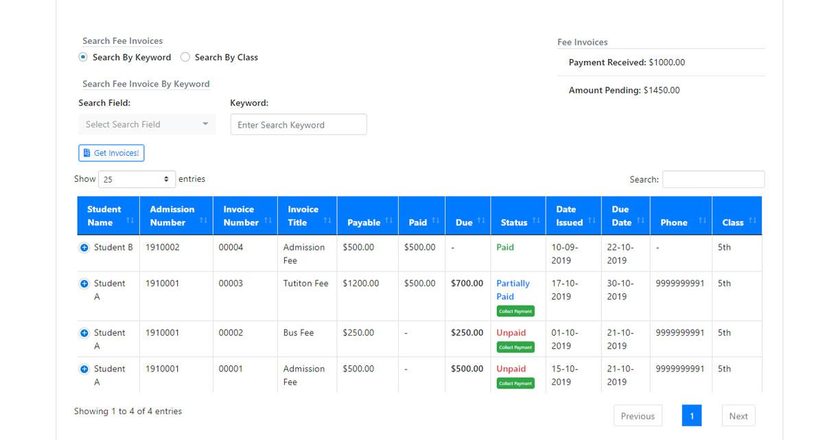 Student Fees Invoice