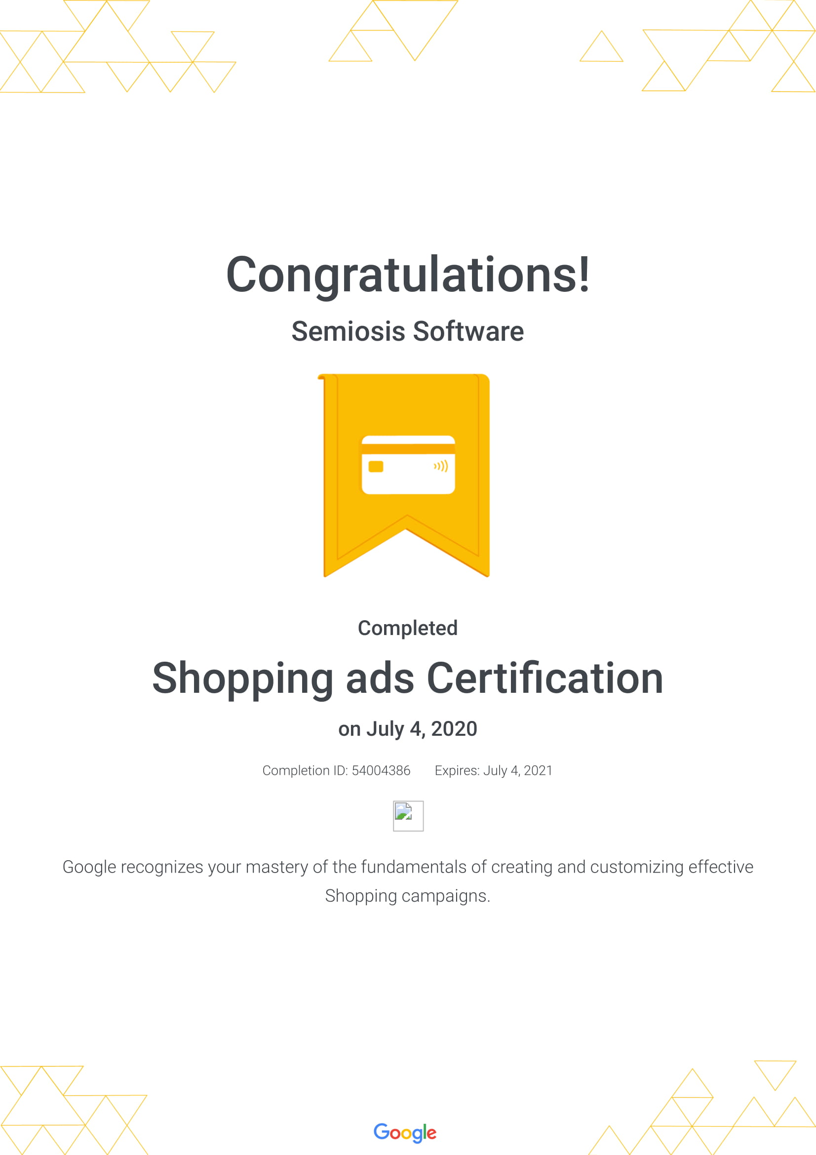 Shopping ads Certification